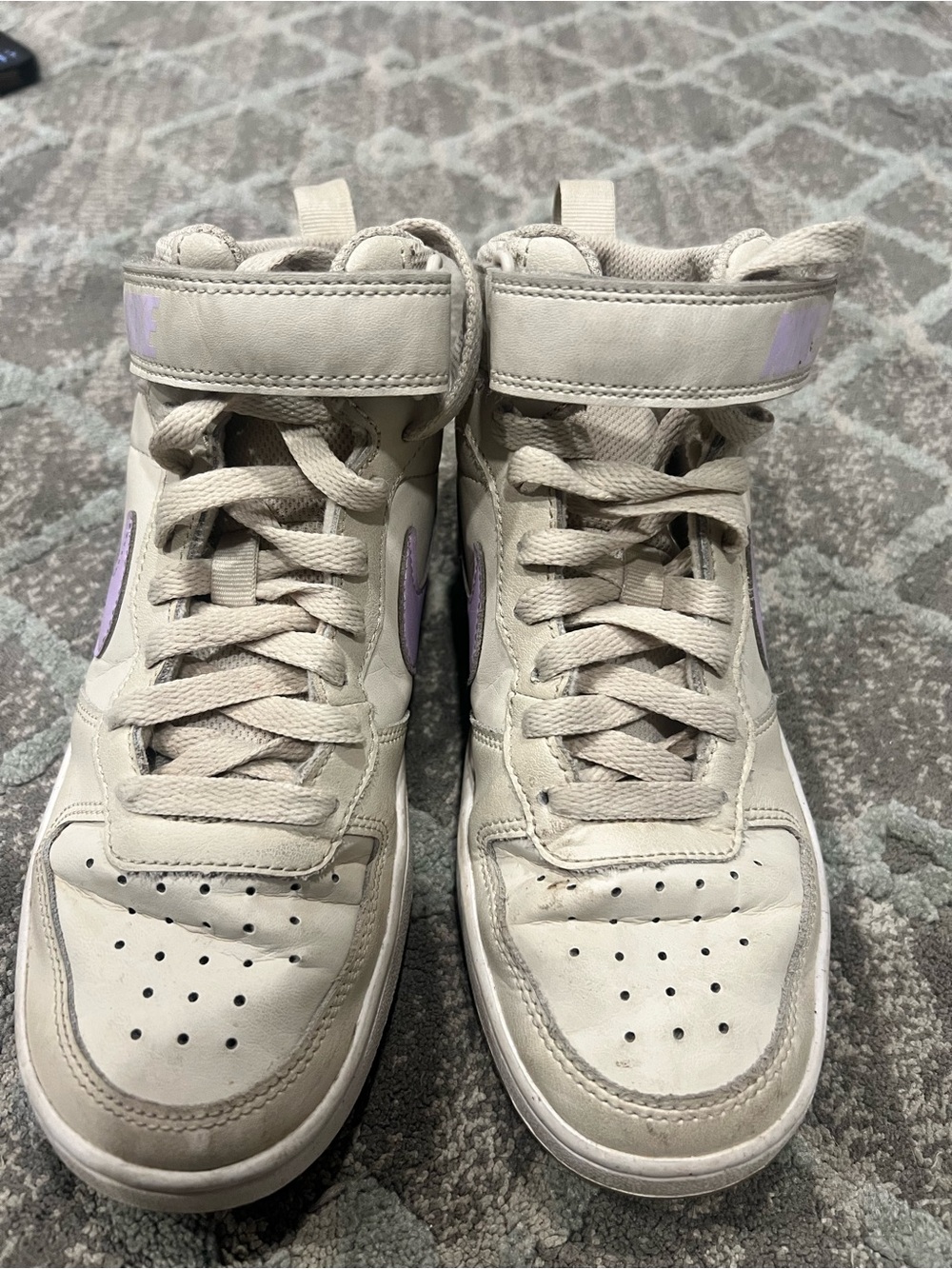Nike Light Beige High-Top Sneakers with Lilac Accents
